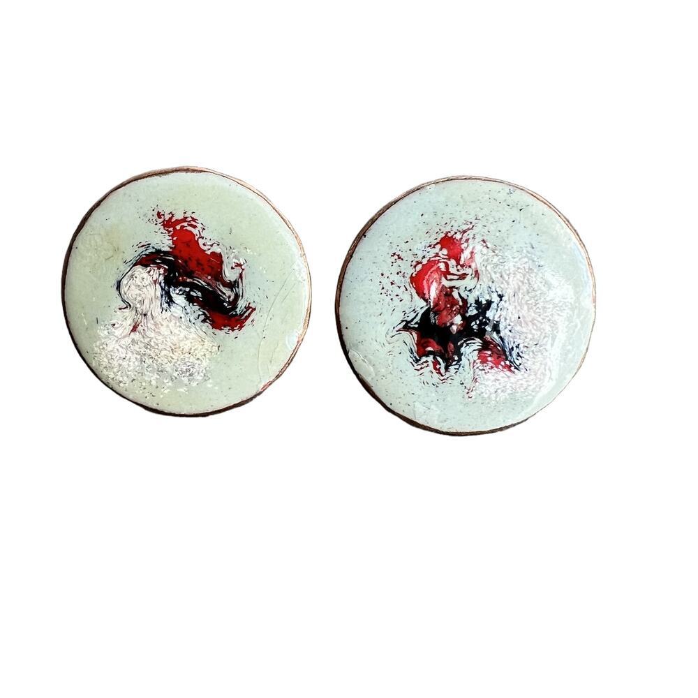 Vintage abstract pale green artistic screw back circular medallion earrings